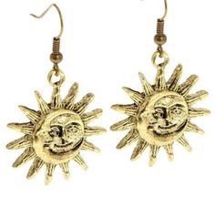 Sun and moon dangle gold celestial earring set Summer Alloy Earrings, Vintage Round Earrings For Summer, Gold Alloy Earrings For Summer, Summer Gold Alloy Earrings, Trendy Pierced Jewelry For Festival, Trendy Dangle Earrings With Moon Charm, Vintage Drop Earrings For Summer, Trendy Moon Charm Drop Earrings, Vintage Jewelry As Summer Gift