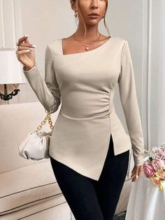 Black Dress Work Outfit, Pant And Top Outfit, Corporate Tops, Classy Tops, Long Sleeve Tops For Women, Cute Professional Outfits, Classy Blouses, Classy Short Dresses, Modest Dresses Fashion