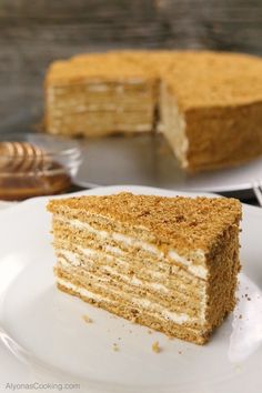 a piece of cake sitting on top of a white plate