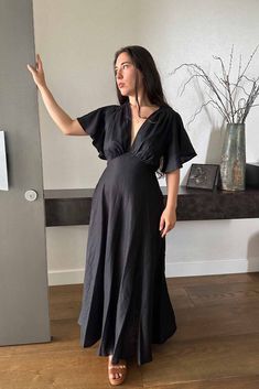 Black Butterfly Sleeve Bias Midi Dress – Aulieude Dress With Butterfly Sleeves, Athena Dress, Bias Dress, Athena Dresses, Bias Skirt, Maxi Summer Dress, Bag And Shoes, Bias Cut Dress, Bias Cut Skirt