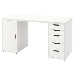 a white desk with five drawers and two doors