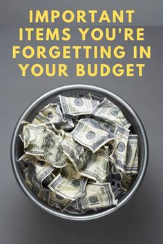 a bucket full of money with the words important items you're forgeting in your budget