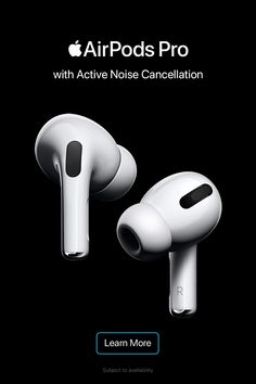 an advertisement for the airpods pro with active noise cardellation on black background