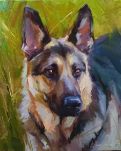 a painting of a german shepherd dog looking at the camera