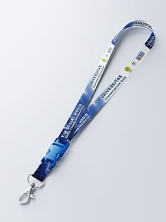 a lanyard strap that is blue and white