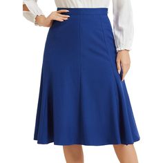 This elegant skirt will be your favorite outfit for work office, wedding, cocktail, party, graduation, or vacation. The elegant midi skirt is perfect with stylish heels, flats, and any style of top or shirt. Suit for spring/summer/autumn and many occasions, such as work, parties, and meetings. Styled with the blouse, sweater, blazer, sandals, or high heels as your chic look. Elegant Blue A-line Skirt, Elegant Non-stretch Skirt For Office, Elegant Non-stretch Office Skirt, Non-stretch A-line Skirt For Work, Elegant Knee-length Skirt In Solid Color, Non-stretch Lined Office Skirt, Elegant Formal Skirt Solid Color, Elegant Formal Skirt In Solid Color, Elegant Solid Color Formal Skirt