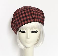 Wool Beret Hat Winter Retro Brimmed Beret, Vintage Wool Beret For Winter, Handmade One Size Beret, Brown Vintage Winter Beret, Plaid Beret, Wool Beret, Black Checkered, Hat Stores, Wool Berets