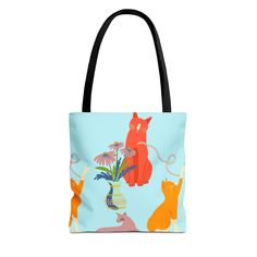 Introducing our one-of-a-kind tote bag featuring a funky and colorful cat design, perfect for teachers, book club members, and cat ladies alike! Carry all the stuff with this unique accessory that combines functionality with personality. This tote bag is not just a great bag, but also a fun and eye-catching gift for anyone who loves cats and wants to add a pop of color to their daily routine. Stand out from the crowd with this vibrant and playful accessory that merges practicality with a touch of whimsy. Ideal for those who appreciate both functionality and creativity, this tote bag is a must-have for anyone looking to showcase their love for cats in a fun and fashionable way. This tote bag design was uniquely created with the EarlyGirlBoutique personal touch. I take inspiration from thing Cat Print Shoulder Travel Bag, Cat Design Tote Shoulder Bag, Daily Use Cat Design Tote Bag, Rectangular Shoulder Bag With Cat Design For Gift, Rectangular Cat Print Bag For Everyday Use, Everyday Cat Design Tote Bag, Everyday Rectangular Bag With Cat Print, Blue Rectangular Bag With Cat Design, Rectangular Travel Bag With Cat Print