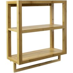 a wooden shelf with three shelves on each side