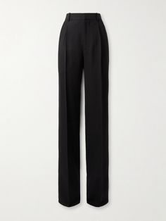 Bottega Veneta's pants are made from grain de poudre woven with a generous helping of silk, so they drape well. They're cut in a wide-leg fit and are pressed with sharp creases. Note the signature triangle detail on the back pocket. Uzun Boy, Wool Pants, Straight Leg Trousers, Back Pocket, Pants Straight, Pants Black, Straight Leg Pants, Denim Fashion, Bottega Veneta