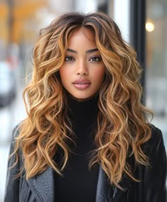 Sweet and Charming Caramel Ombre Locs Fall Colors to Dye Your Hair Black Women 🍂 Hair For Latinas Color, Hair Color For Mixed Women, Honey Hair Color Caramel, Dyed Hair Natural Colors, Ombre Highlights For Dark Hair, Curly Blonde Hair Black Women, Caramel Brown Hair Black Women, Dark Brown Caramel Highlights, Warm Fall Hair Color