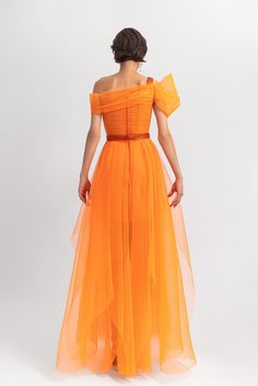 Description Orange A-line, Long dress Fitted, Short Sleeves Off shoulder Tulle Dry Clean Evening Dress Made in Lebanon LPS23 7002T + LPS23 6941LS + LPS23 6993B (0)