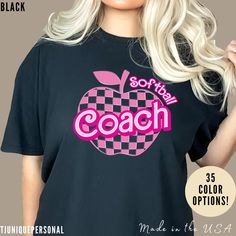 Softball Coach shirt, Pink Sport Coach Shirt, Colorful Coaching shirt, 90s Cheer Coach shirt, Back To School Shirt, Teacher Gift 💫Dual side seams hold the garment's shape for longer. 💫100% Airlume combed and ringspun cotton (fiber content may vary for different colors) 💫Light fabric (4.2 oz/yd² (142 g/m 💫Runs true to size 📢 Contact us if you need more information: 👉🏿Designed specifically for individuals, companies, groups, families, or any customized idea on a shirt. 👉🏿Buy a quantity of 10 shirts or more to receive the appropriate discount code. 👉🏿If you have any questions or if you have received a product that is unsatisfactory, please reach out to us. 💥 Please make sure to thoroughly review the size and color chart before placing your order! 🧸Thank you for choosing us! Cheer Coach Shirts, Coach Shirt, Softball Coach, Coach Shirts, Cheer Coach, Cheer Coaches, Sports Coach, Instructional Coaching, Pink Sports