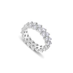 a white gold ring with round diamonds on the side, set in 18k white gold