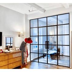 iwd-black-iron-french-double-door-interior-no-threshold-cifd-in011-4-lite-glass-square-transom-double-sidelights Interior Glass Partition, Attic Art Studio, Loft Doors, Library Sitting Room, Door Partition, Frame Doors, Windows Interior, Attic Bedroom Storage, French Double Doors