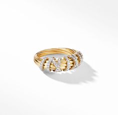 In the Helena Collection, David Yurman returns to the longer, leaner twist of his first handmade Cable bracelet, wrapping the iconic form with 18K yellow gold threads accented with hand-set pavé diamonds. 18-karat yellow goldPavé diamonds, 0.32 total carat weightRing, 7.7mm Small Ring, Cable Bracelets, Jewelry Lookbook, Small Rings, Gold Threads, Elegant Hairstyles, Diamond Sizes, High Jewelry, David Yurman