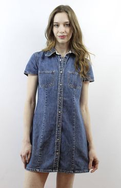 Vintage 90s Classic Gap Button Up Denim Mini Dress, fits size S Classic Cotton Denim Dress With Button Closure, Classic Denim Dress With Buttons, Collared Denim Dress With Button Closure, Classic Denim Dress With Button Closure, Button-up Cotton Denim Dress With Buttoned Pockets, Medium Wash Short Sleeve Denim Dress With Button Closure, Cotton Button-up Denim Dress With Buttoned Pockets, Relaxed Fit Dark Wash Denim Dress With Button Closure, Chambray Denim Dress With Pockets In Medium Wash