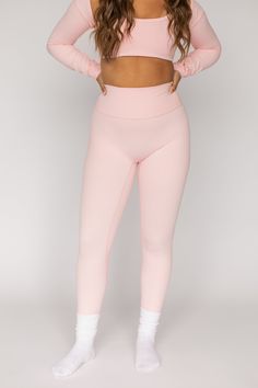 Our leggings are both flattering and supportive. They are high-waisted and feature a wide, double layered waistband that slims and hugs curves in all the right places. Plus, they are designed without a front seam. We recommend sizing up in the Soft Pink Leggings and Bike Shorts. 100 Squats, Pink Bottom, Fashion Queen, Compression Leggings, Squat Proof, All The Right Places, Pink Leggings, Bike Shorts, High Waisted Leggings