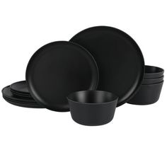 black dinnerware set on white background