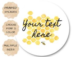 a white plate with yellow honeycombs and the words your text here