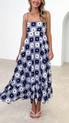 Enjoy this beautiful maxi dress this season! This fun new print will be a new fave! This elegant silhouette that adds a beautiful touch to any wardrobe. The pretty print and lightweight fabric make this dress perfect for any occasion. Chic Printed Maxi Dress, Fitted Boho Print Maxi Dress, Chic Spring Printed Maxi Dress, Chic Blue Maxi Dress With Boho Print, Patterned Maxi Dress For Vacation, Fitted Printed Maxi Skirt For Summer, Printed V-neck Maxi Dress For Day Out, Spring Printed Maxi Dress, Chic Blue Boho Print Dress