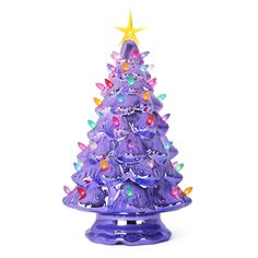 Funky Christmas Trees, Desk Christmas Tree, Nostalgic Christmas Tree, Nostalgic Christmas Decorations, Trees With Lights, Christmas Tree Light Up, Christmas Village Collections, Vintage Ceramic Christmas Tree, Light Up Tree