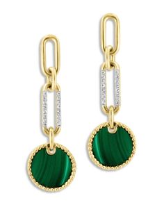 Bloomingdale's Malachite & Diamond Paperclip Link Drop Earrings in 14K Yellow Gold - 100% Exclusive Luxury Green Clip-on Jewelry, Italian Silver Jewelry, Malachite Jewelry, Luxury Earrings, Gold Ring Designs, What Is The Difference Between, Tiara Crown, Exclusive Jewelry, Royal Jewelry