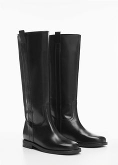 Leather high-leg boots - Women | Mango USA Winter Wardrobe Essentials, Leather High Heel Boots, Leather Boots Heels, Trendy Boots, Mango Outlet, High Leather Boots, Leather Boots Women, High Leg Boots, High Fashion Street Style