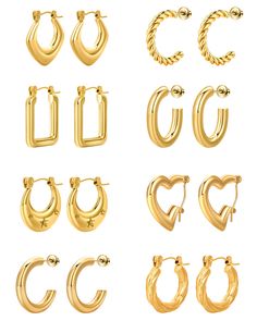 PRICES MAY VARY. 【Fashion Earrings Set】: Our trendy earrings set features a variety of styles, including chunky gold hoop earrings and elegant silver earrings for women. This versatile set includes zarcillos de oro para mujer, gold earrings for women, and silver hoop earrings, offering something for every fashionable individual. 【Multiple Sizes】: We provide a range of sizes, ensuring a perfect fit for everyone. Whether you prefer small hoop earrings or larger statement pieces, we have options to Trendy Jewelry Earrings, Stylish Jewelry Accessories, Chunky Gold Hoop Earrings, 14k Gold Hoop Earrings, Gold Earrings For Women, Chunky Earrings, Hoop Earring Sets, Jewelry Essentials, Trendy Earrings