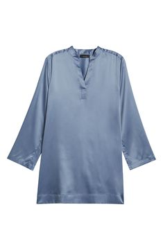 This ultrasoft nightgown takes a modern turn with wrinkle-resistant satin covered in a dreamy hue. 33" length Slips on over head Half placket Band collar Long sleeves Side slits 62% polyester, 33% recycled polyester, 5% spandex Machine wash, tumble dry Imported Silk V-neck Sleepwear For Bedtime, Silk V-neck Nightgown For Night, Modal Satin V-neck Sleepwear For Loungewear, V-neck Nightgown With Satin Finish For Loungewear, V-neck Satin Finish Nightgown For Loungewear, Satin Finish V-neck Sleepwear, Satin Short, Band Collar, Night Gown