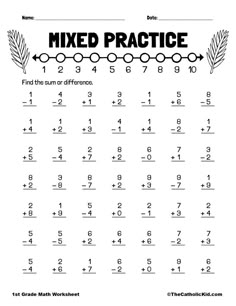 the worksheet for mixed practice is shown in black and white, with numbers on it