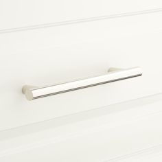 a close up of a door handle on a white wall