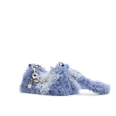 Apede Mod White and Blue Fur Small Lunch Box Pouch Size: 22.5 x 12 x 12.5 CM Blue Top Handle Clutch With Removable Pouch, Blue Evening Bag With Top Handle And Removable Pouch, Blue Clutch Evening Bag With Dust Bag, Small Lunch, Box Pouch, Lunch Box, Slippers, Chanel, Pouch