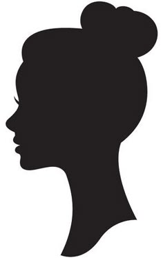 the silhouette of a woman's head with a bun in her hair, on a white background