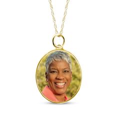 Wear this personalized medium oval photo necklace to commemorate your best memories. Crafted in 10K yellow gold A photo of your choice appears on the front of the charm and your message is engraved on the back The oval charm measures 21.55 x 27.80mm The 18-inch rope chain secures with a spring ring clasp Please follow these steps: 1) Place your order; 2) Text your photo from your smartphone to (330) 435-8997; and 3) When prompted, please respond with your Order Confirmation #. Standard text mess Oval Locket Jewelry For Commemoration, Yellow Gold Oval Jewelry For Personalized Gift, Classic Oval Necklace For Memorial, Personalized Oval Pendant Necklace For Memorial, Personalized Oval Pendant Jewelry, Personalized Oval Necklace For Memorial, Oval Gold Jewelry For Personalized Gift, Gold Oval Jewelry For Personalized Gift, Oval Keepsake Necklaces For Mother's Day