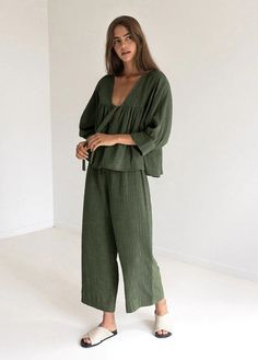 Cotton Wide Leg Co-ord – Ebongclothing Solid Wide Leg Sleepwear For Spring, Solid Color Wide Leg Sleepwear For Spring, Casual Wide Leg Sleepwear For Spring, Casual 3/4 Sleeve Spring Sleepwear, Casual Spring Sleepwear With 3/4 Sleeve, Cotton V-neck Sets For Day Out, Relaxed Fit Cotton V-neck Sets, Cotton Sets With Wide-leg Pants For Summer, Cotton V-neck Relax Fit Sets