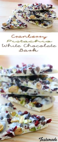 white chocolate barkle with cranberries and pistachios