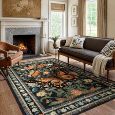 a living room filled with furniture and a fire place