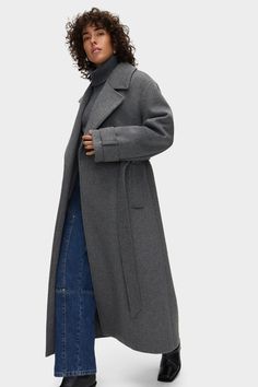 ALIGNE Wrap Wool Winter Coat - Grey | George Wool Trench Coat Women, Dark Grey Coat, Oversized Wool Coat, Wool Winter Coat, Signature Styles, Long Coat Women, Wool Trench Coat, Long Wool Coat, Timeless Wardrobe Staples