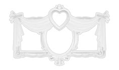 an ornate white frame with a heart on the top and two hearts at the bottom