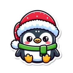 a penguin wearing a santa hat and scarf