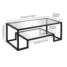 an image of a coffee table with glass top and metal frame legs in black color