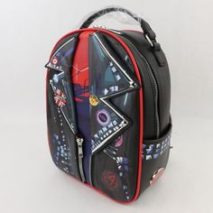 Spider-Man Mini Backpack Spider-Punk Vest Across the Spider-Verse Rock Studs NEW Swinging your way through the Multiverse? Better keep all of your essentials tucked away safely in this mini backpack! From Spider-Man: Across the Spider-Verse, this backpack features a printed design inspired by Spider-Punk's moto vest. Comes with collar appliqué detailing and a front zipper pocket. Complete with adjustable straps and an interior zipper pocket. 8'' x 4'' x 11'' Polyurethane Adjustable straps Interior zipper pocket Grunge Bags With Zipper Closure For Streetwear, Grunge Streetwear Bags With Zipper Closure, Grunge Backpack For Streetwear, Punk Streetwear Bags With Zipper Closure, Grunge Streetwear Backpack, Grunge School Bag With Zipper Closure, Grunge Style Travel Backpack, Punk Style Backpack For Everyday Use, Punk School Bag With Zipper Closure