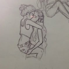 a drawing of two people hugging each other