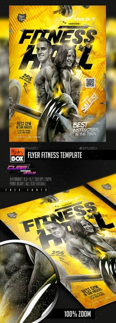 a flyer for a gym event with an image of a man on the front and back