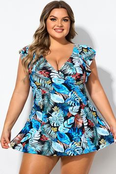 Leaf Print V-neckline Angel Sleeve Swimdress Angel Sleeves, Angel Sleeve, Soft Bra, The Leaf, Swim Dress, Leaf Print, Bra Cups, Leaf Prints, Online Purchase