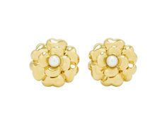 Each of Camellia floral motif, with a pearl pistil extending to high polish gold petals, in 18k gold. With posts and clipbacks. Signed Chanel. Formal Yellow Gold Flower Earrings, Yellow Gold Flower-shaped Clip-on Earrings For Formal Events, Formal Gold Earrings With 3d Flowers, Formal Gold Flower Earrings With 3d Details, Gold 3d Flower Earrings For Formal Occasions, Yellow Gold Clip-on Earrings With Flower Shape, Formal Clip-on Flower Earrings, Gold Flower Earrings For Formal Events, Formal Yellow Gold Flower Pearl Earrings