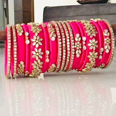 Traditional Handmade Silk Thread Kundan Stone Studded Bangle Chuda Set Fashion Jewelry For Women Wedding Festive Party Wear Kada Set BANGLE SIZE -  2.4" Inches, 2.6" Inches, 2.8" Inches, 2.10" Inches Weight - 125 gm  Material: Silk Thread Color: As Per Picture The Bangles are decorated with beautiful stone. It makes your look noble and adds your charming Package include Set Of Silk Thread Bangles Fantastic Hand Kada for weddings, proms, parties or other special occasions * Specially Made For Tra Kada Bangles, Flower Pattern Drawing, Thread Bangles Design, Kundan Bangles, The Bangles, Silk Thread Bangles, Bangles Set, Thread Bangles, Handmade Bangles