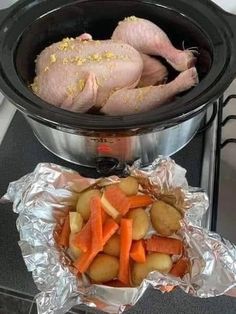 chicken, potatoes and carrots in a crock pot