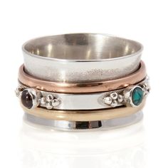 Rajput Turquoise and Garnet Silver Spinning Ring by Charlotte's Web | Charlotte's Web